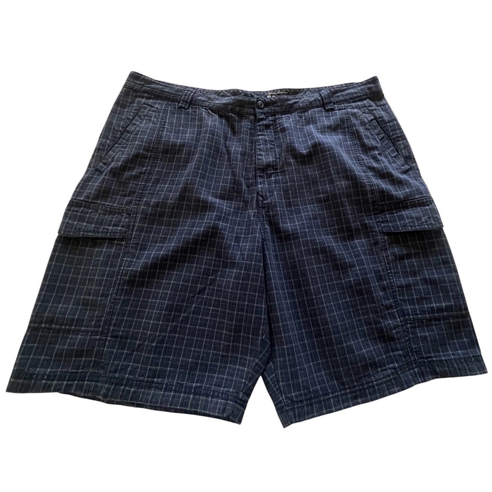 Tommy Bahama Cargo Shorts Men 42 Blue Plaid Relax Fit Casual Summer Preppy